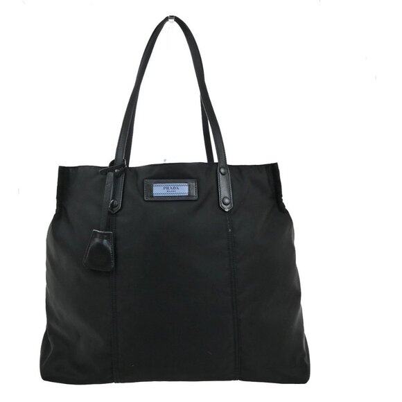 Prada Handbags - PRADA MILANO Etiquette Tote Bag Nylon Leather Black Italy 33CA290